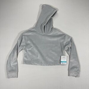 Athleta Girl XL Double Cozy Karma Ribbed Hoodie Cropped Velour light gray